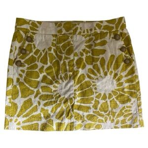 J.Crew Yellow Green Floral Cotton Skirt Size 2
